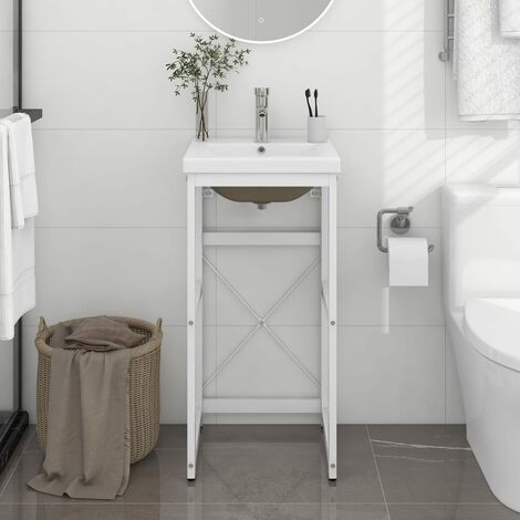 Cadre de lavabo de salle de bain  Bâti support pour lavabo vasque à encastrer Blanc Fer 38371
