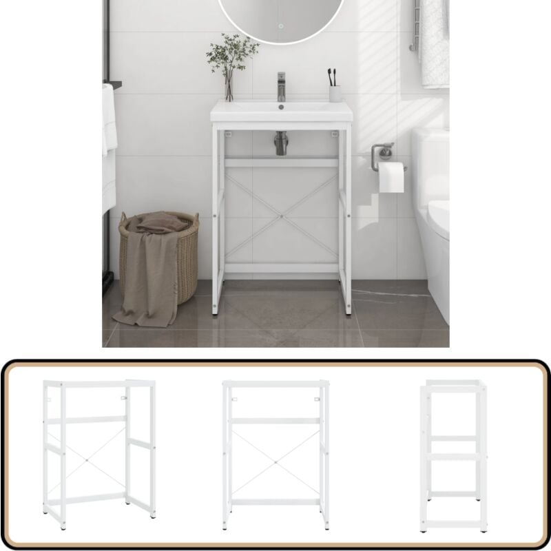 Vidaxl - Cadre de lavabo de salle de bain Blanc 59x38x83 cm Fer - Meuble De Salle De Bain - Meuble Vasque - Cadre Lavabo - Étagère Salle De Bain