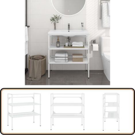 Cadre de lavabo de salle de bain Blanc 79x38x83 cm Fer - Meuble De Salle De Bain - Cadre De Lavabo - Meuble Vasque - Rangement Salle De Bain - Étagère Salle De Bain