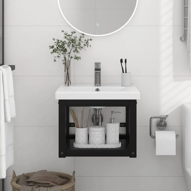Cadre de lavabo de salle de bain Bâti support pour lavabo mural Noir 40x38x31 cm Fer 32626