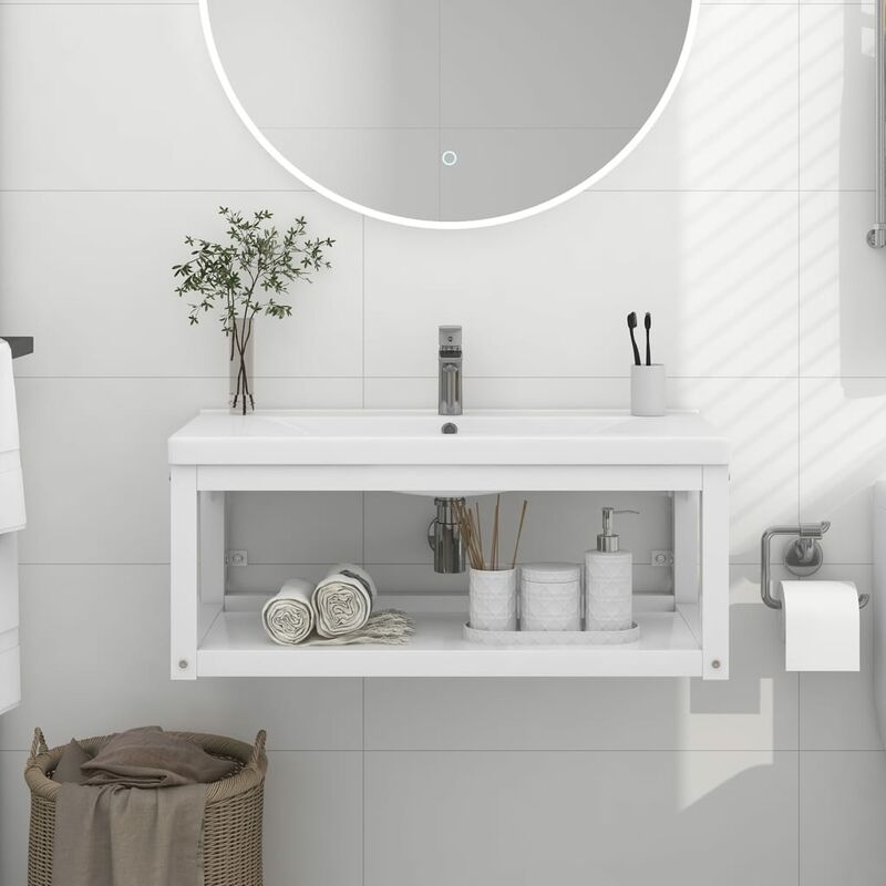 Prolenta Premium - inlife Cadre de lavabo de salle de bain mural Blanc 79x38x31 cm Fer