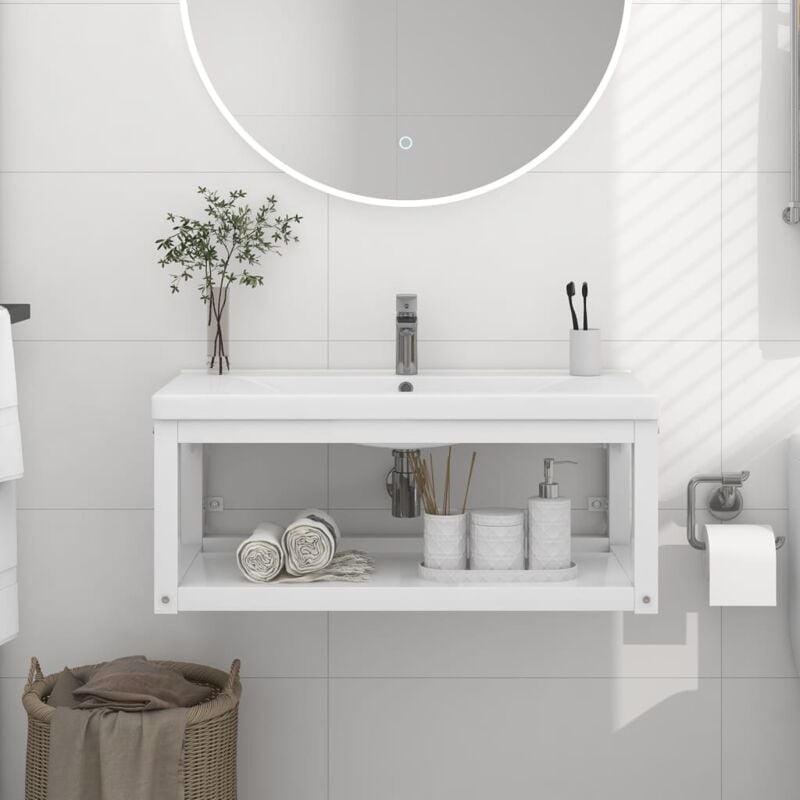 Vidaxl - Cadre de lavabo de salle de bain mural Blanc 79x38x31 cm Fer