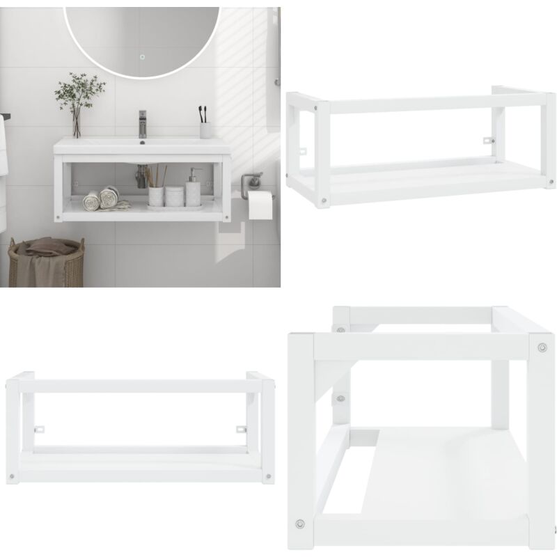 Cadre de lavabo de salle de bain mural Blanc 79x38x31 cm Fer - Meuble De Salle De Bain - Meuble Lavabo - Étagère Murale - Rangement Salle De Bain