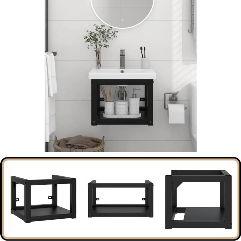 Vidaxl - Cadre de lavabo de salle de bain mural Noir 40x38x31 cm Fer - Meuble De Salle De Bain - Cadre De Lavabo - Meuble Suspendu - Rangement Salle