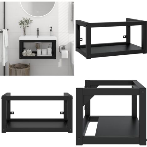 Cadre de lavabo de salle de bain mural Noir 59x38x31 cm Fer - Meuble De Salle De Bain - Cadre De Lavabo - Étagère Murale - Rangement Salle De Bain - Meuble Suspendu - Home & Living