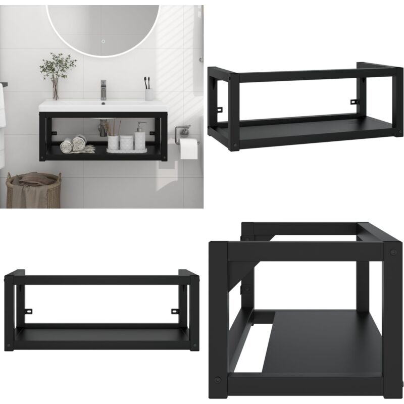 Vidaxl - Cadre de lavabo de salle de bain mural Noir 79x38x31 cm Fer - Meuble De Salle De Bain - Meuble Lavabo - Cadre De Lavabo - Étagère Murale
