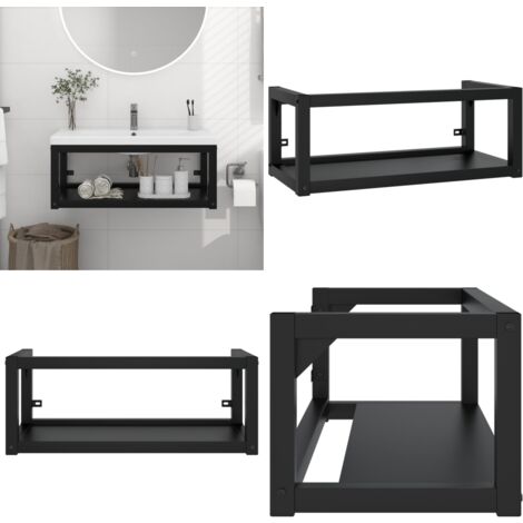 Cadre de lavabo de salle de bain mural Noir 79x38x31 cm Fer - Meuble De Salle De Bain - Meuble Lavabo - Cadre De Lavabo - Étagère Murale - Rangement Salle De Bain - Home & Living