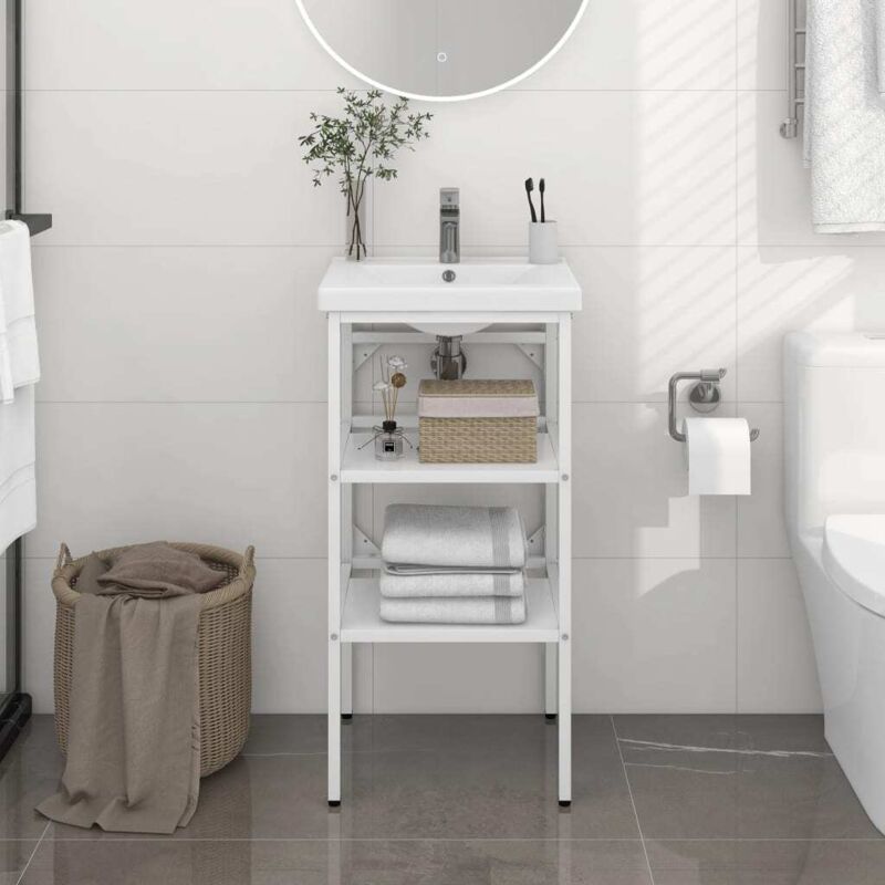 Cadre de lavabo de salle de bain Blanc 40x38x83 cm Fer vidaXL