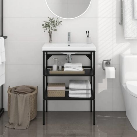 PROLENTA PREMIUM Cadre de lavabo de salle de bain Noir 59x38x83 cm Fer