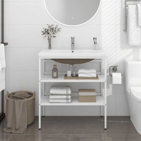 Cadre de lavabo de salle de bain vasque à encastrer Blanc Fer - Luxueux Chic-364712