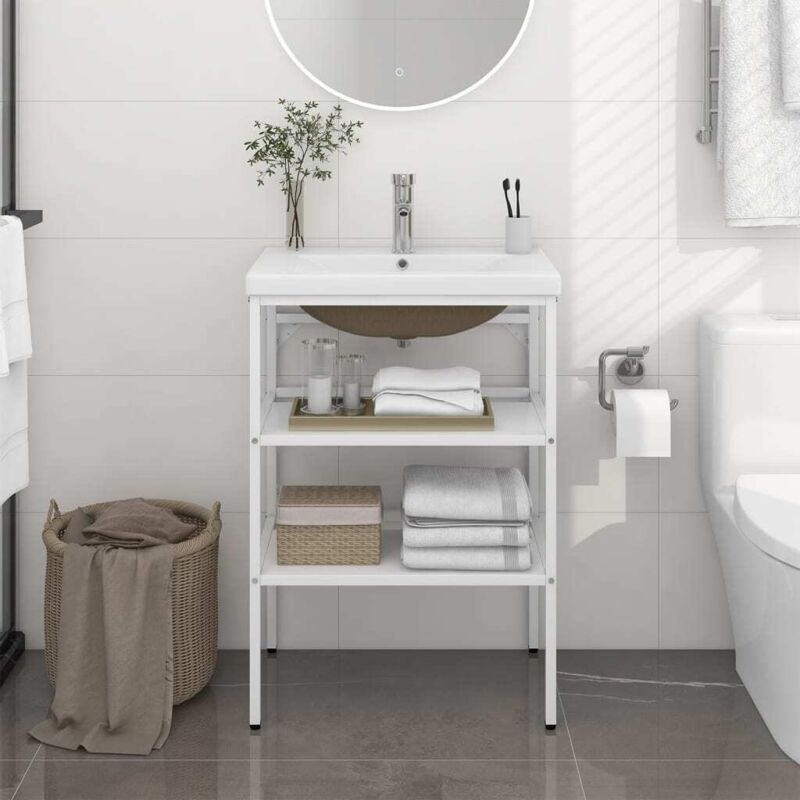Cadre de lavabo de salle de bain vasque à encastrer Blanc Fer vidaXL
