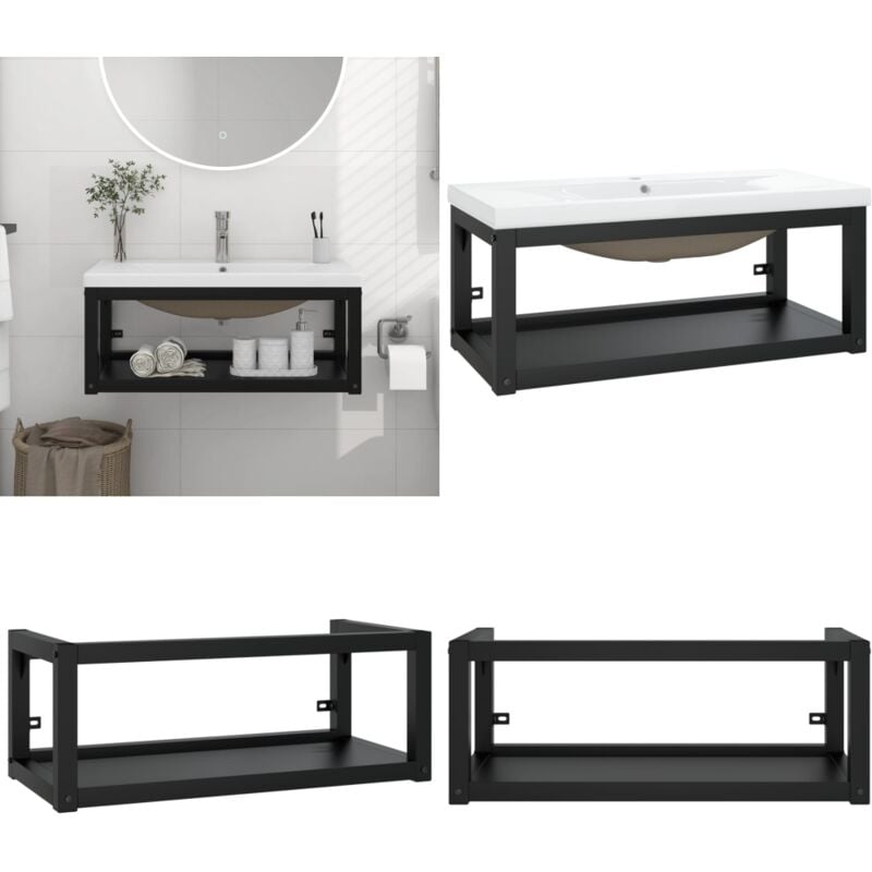 Cadre de lavabo de salle de bain vasque à encastrer Noir Fer - Meuble De Salle De Bain - Meuble Lavabo - Cadre Lavabo - Lavabo Suspendu