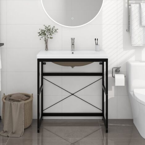 Cadre de lavabo de salle de bain，Meuble de rangement vasque à encastrer Noir Fer CFW357671