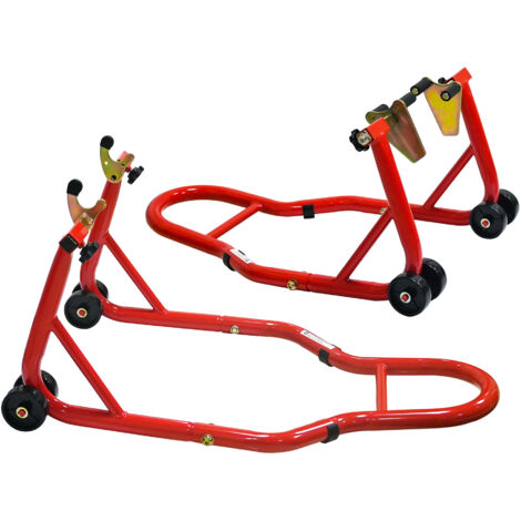 Cadre de levage pour moto 200 kg, dispositif d'amarrage avec supports avant et arrière (K et U), compatible avec la plupart des marques de motos - Rouge