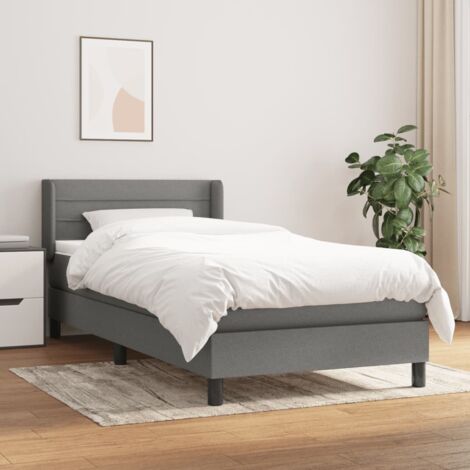 Cadre de Lit 100x200 cm avec Matelas à Ressorts Ensachés, Tête de Lit Réglable et Protège-Matelas - Gris Foncé, Bois de Mélèze Massif, 20 cm d'Épaisseur