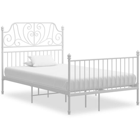 Cadre de Lit 120x200 Blanc Métal Enduit de Poudre