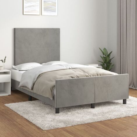 Cadre de Lit 120x200 cm avec Tête de Lit Réglable en Velours Gris Clair Doux et Durable - sans Matelas - Soutien Dorsal Excellent