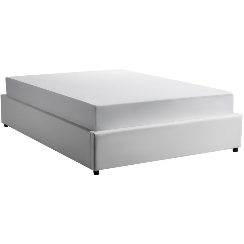 Cadre de lit TEO avec sommier relevable à lattes en simili - Blanc, Largeur - 140 cm