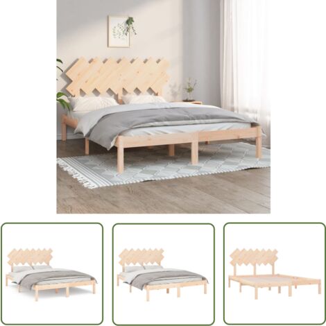 JINLEFU Cadre de lit 140x190 cm Bois massif - The Living Store