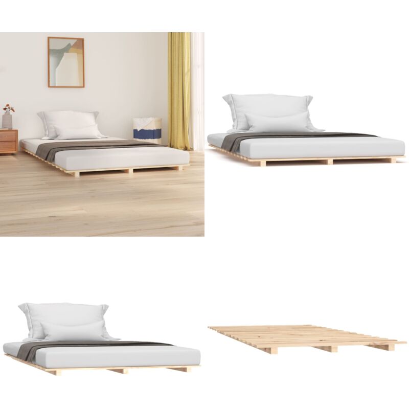 Cadre de lit sans matelas 150x200 cm bois de pin massif - Cadre De Lit - Lit Double - Bois De Pin - Meuble Chambre - Literie - Home & Living