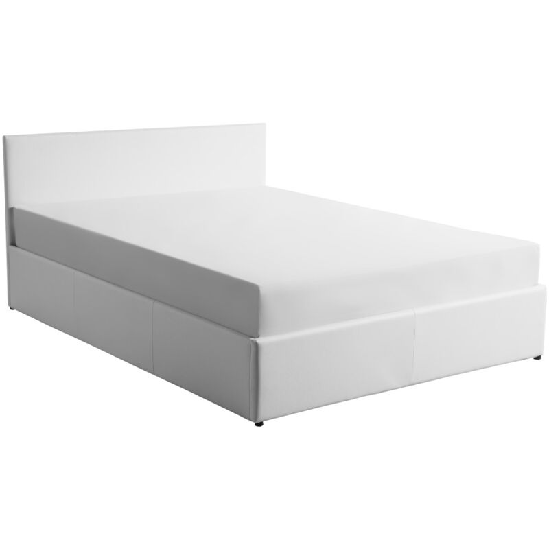 Les Tendances - Cadre de lit edgar avec sommier relevable à lattes en simili - Blanc, Largeur - 160 cm