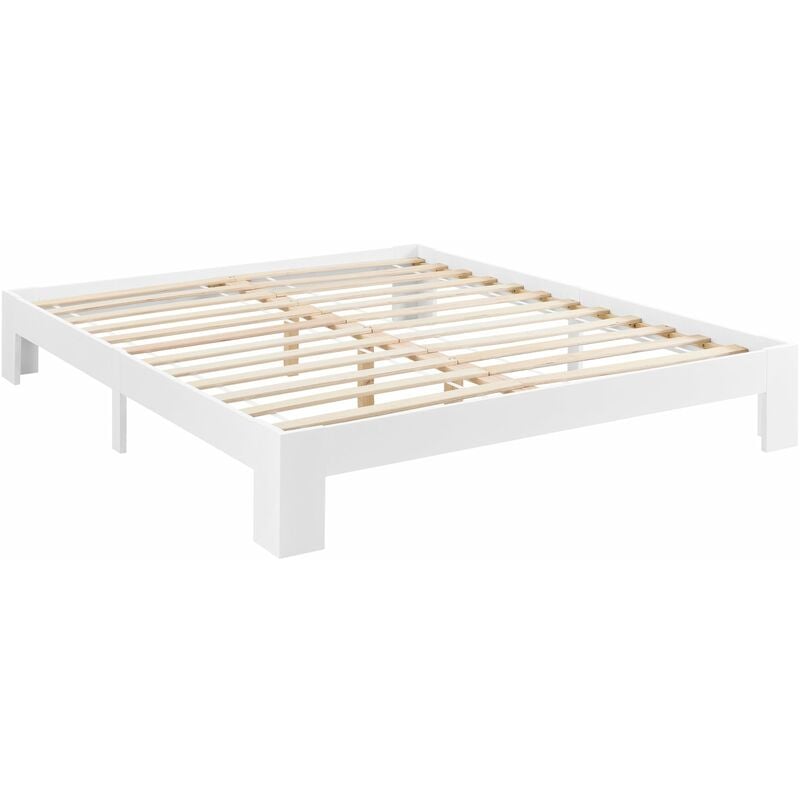 Décoshop26 - Cadre de lit 160x200 cm avec sommier à lattes lit double en pin blanc 030004924