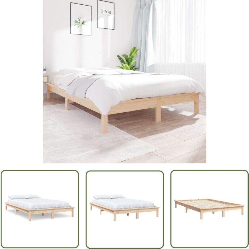 Doc&et² - The Living Store Cadre de lit sans matelas 160x200 cm bois massif - Cadre De Lit - Lit Double - Bois Massif - Lit En Bois - Chambre à