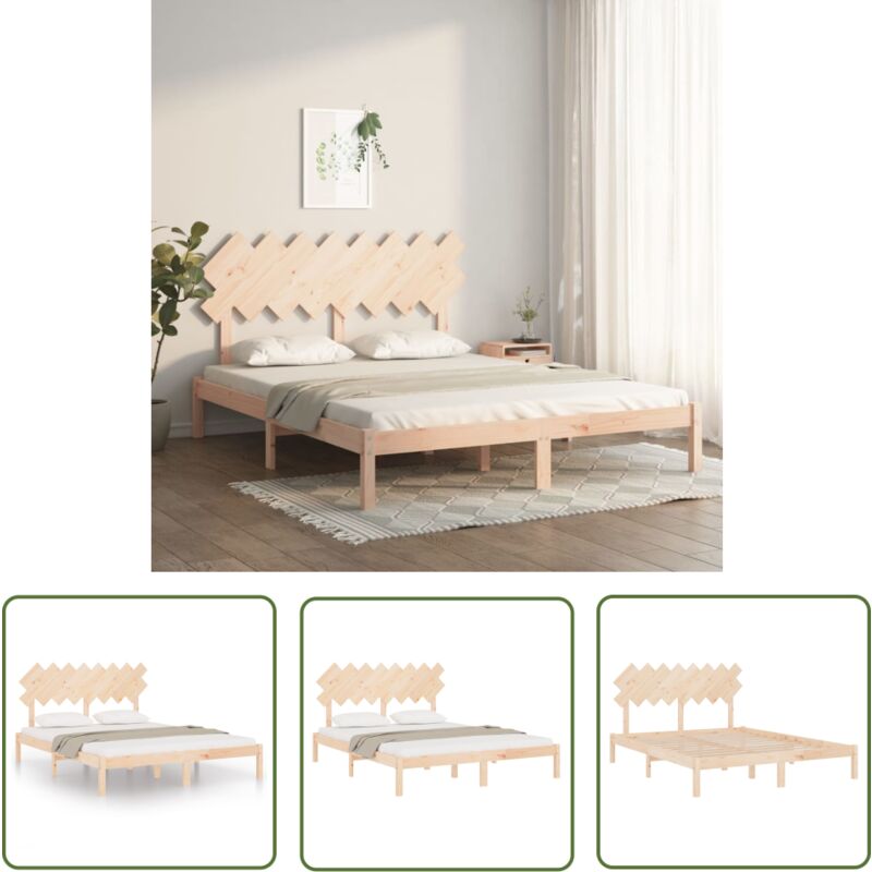 The Living Store Cadre de lit sans matelas 160x200 cm bois massif - Cadre De Lit - Lit Double - Bois Massif - Lit Design - Literie