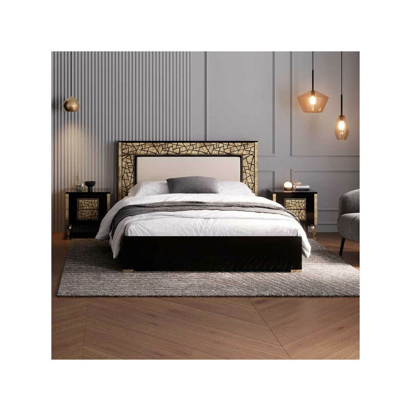 TMM - Cadre de lit 160x200 Noir brillant/Or - nahesa - l 168 x l 215 x h 112 cm