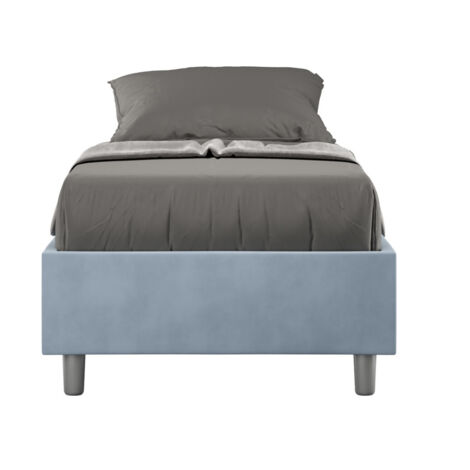 Cadre de lit 39cm en microfibre Avika - Minimalisme et Modernité Sommier et coffre-Bleu clair-90x190-Option Sommier et coffre