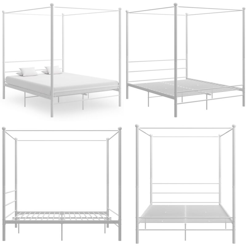 Cadre de lit à baldaquin sans matelas blanc 160x200 cm métal - Lit à Baldaquin - Cadre De Lit - Lit Double - Lit Design - Lit Moderne - Home & Living