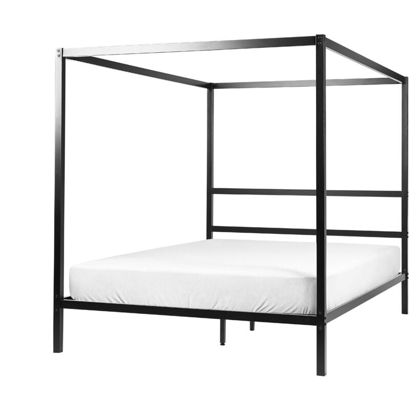 Cadre de Lit à Baldaquin Double avec Lattes 160 x 200 cm en Métal Noir Lestards