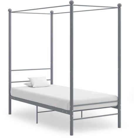 Cadre de Lit à Baldaquin Grey 90x200 cm Métal Enduit de Poudre avec Structure Robuste sans Matelas