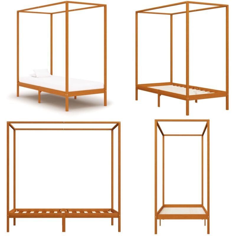 Cadre de lit à baldaquin sans matelas bois massif 90x200 cm - Cadre De Lit - Lit À Baldaquin - Lit Double - Lit En Bois - Meuble Chambre - Home &