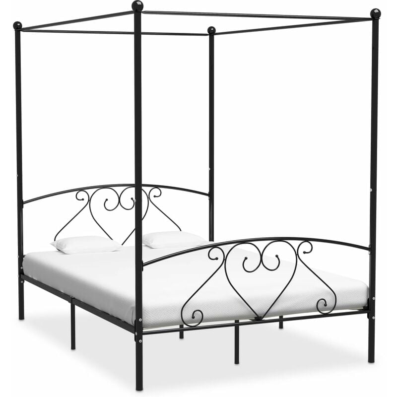 lit de canopée en métal noir de différentes tailles décorations latérales taille : 140x200 cm
