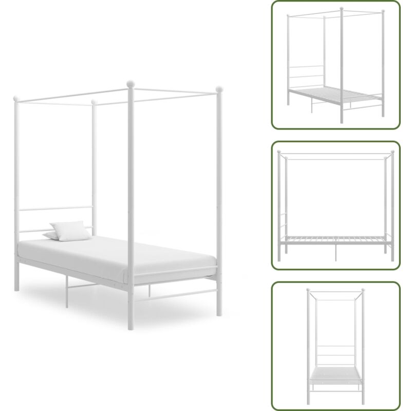 Vidaxl - Cadre De Lit À Baldaquin Sans Matelas Blanc Métal 100x200 Cm - Lit Plateforme - Lit Double - Lit Design - Lit Moderne - Cadre Lit Metal - Cadre De Lit - Cadres De Lit - Lit - Cadre De Lit En  