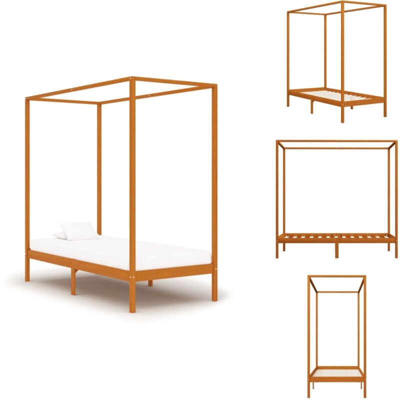 Vidaxl - Cadre de lit à baldaquin sans matelas bois massif 90x200 cm - Cadre De Lit - Lit à Baldaquin - Lit Double - Lit En Bois - Meuble Chambre