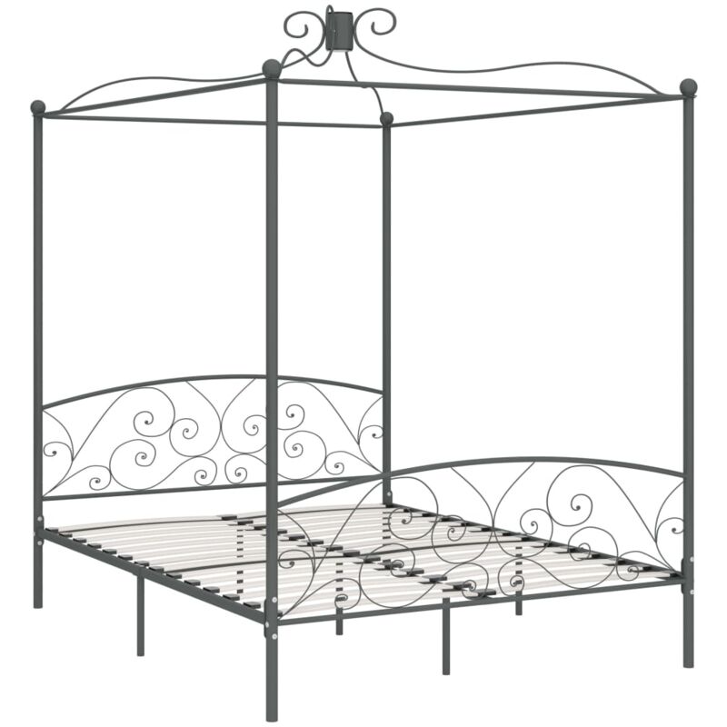Vidaxl - Cadre de lit à baldaquin sans matelas gris métal 160x200 cm