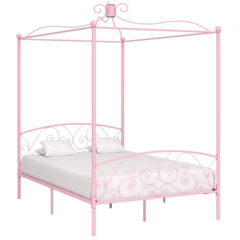 Cadre de lit à baldaquin sans matelas-Structure de lit rose métal 140x200 cm 128438