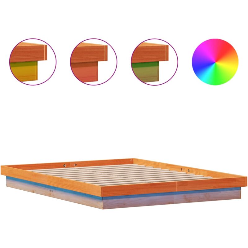 Cadre de lit à LED cire marron 150x200 cm bois de pin massif