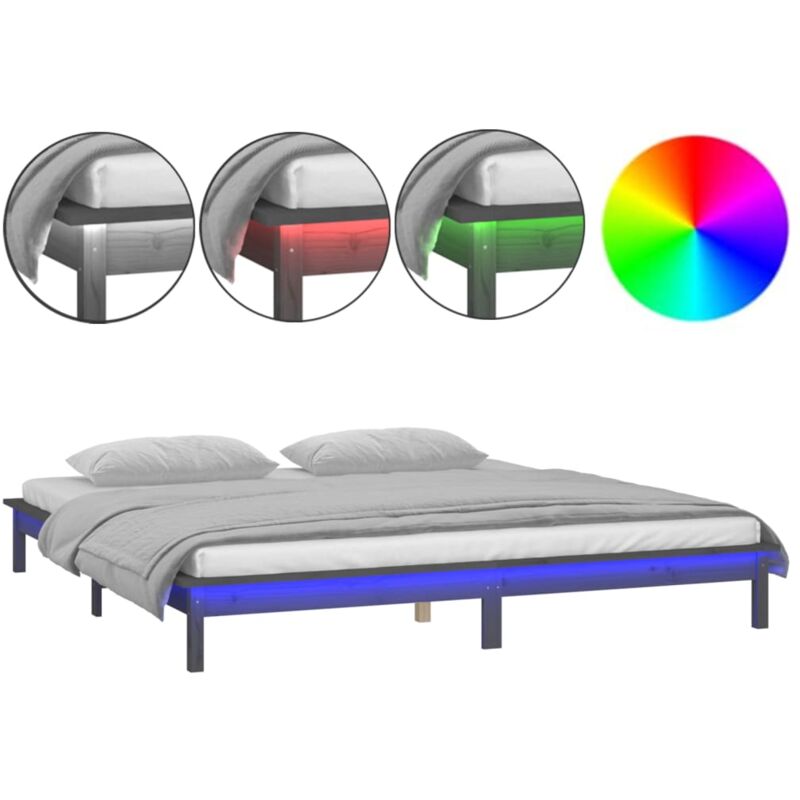 Vidaxl - Cadre de lit à led gris 120x190 cm petit double bois massif