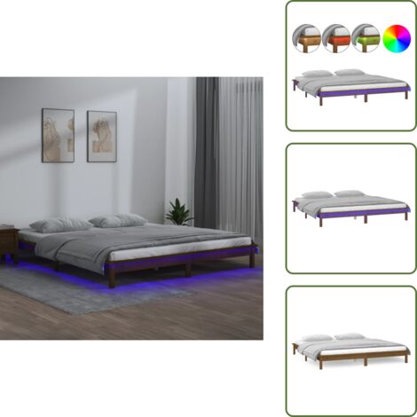 Cadre de lit à LED sans matelas 140x190 cm bois massif - Cadre De Lit - Lit Double - Meuble Chambre - Lumieres Led - Bois Massif