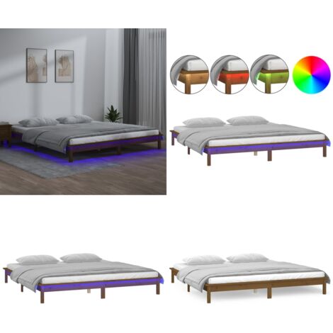 Cadre de lit à LED sans matelas 140x200 cm bois massif - Cadre De Lit - Lit Double - Bois Massif - Lumieres Led - Chambre À Coucher - Home & Living