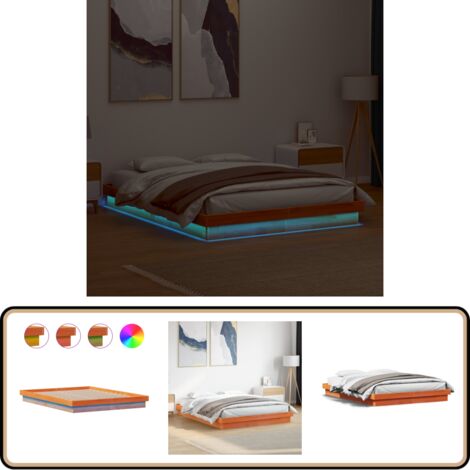 Cadre de lit à LED sans matelas 150x200 cm bois massif - Cadre De Lit - Lit Design - Lit Bois - Lumieres Led - Chambre À Coucher