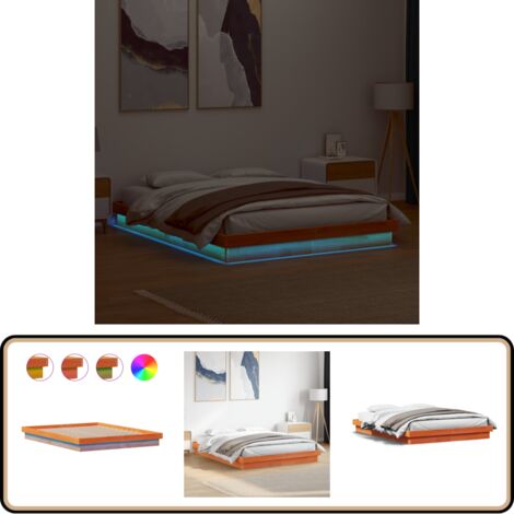Cadre de lit à LED sans matelas 160x200 cm bois massif - Lit Plateforme - Lit Design - Lit Bois Massif - Lumieres Led - Cadre Lit