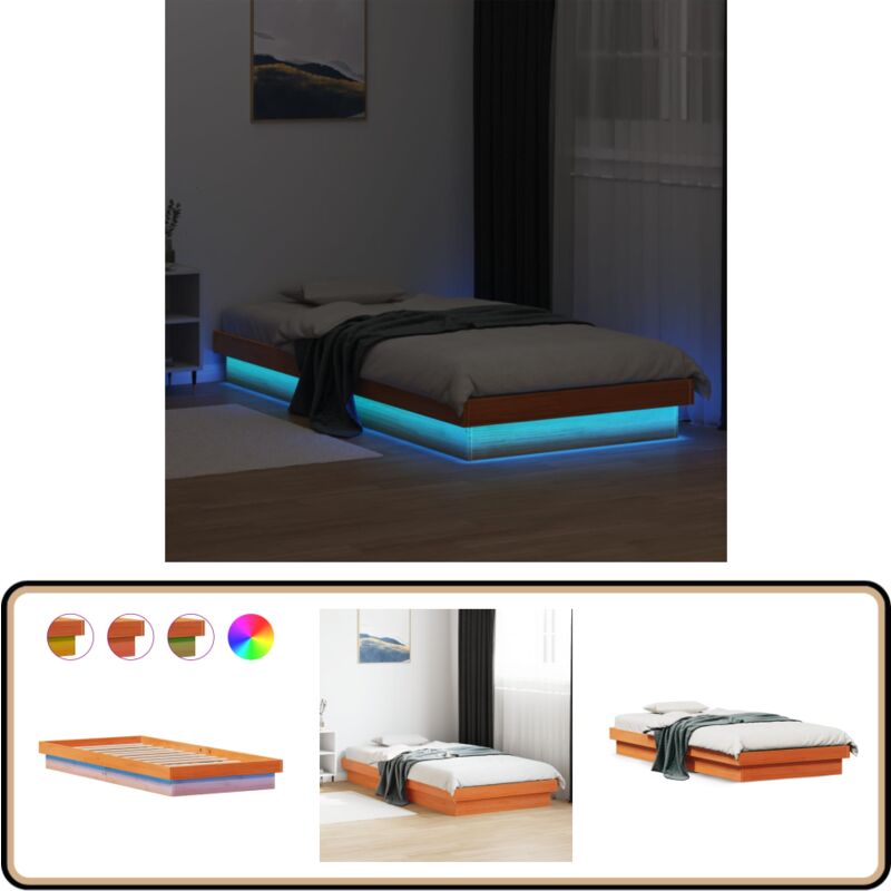 Cadre de lit à led sans matelas 90x190 cm bois massif - Lit Double - Lit Bois - Cadre Lit - Lumieres Led - Chambre à Coucher