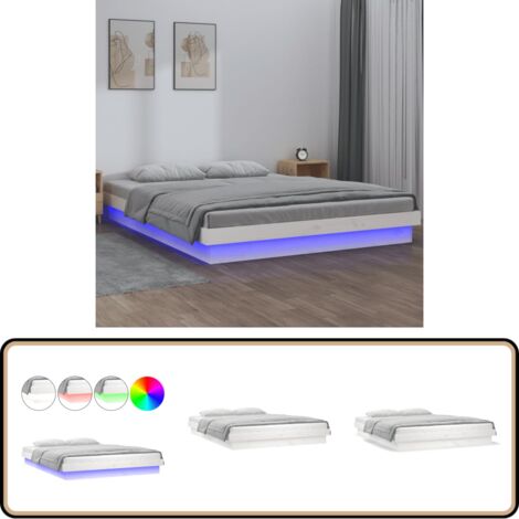 Cadre de lit à LED sans matelas blanc bois massif - Cadre De Lit - Lit Design - Lit Moderne - Lit Avec Éclairage Led - Chambre À Coucher