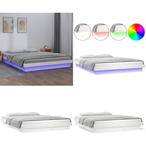 Cadre de lit à LED sans matelas blanc bois massif - Cadre De Lit - Lit Design - Lit Moderne - Lit Avec Éclairage Led - Chambre À Coucher - Home & Living