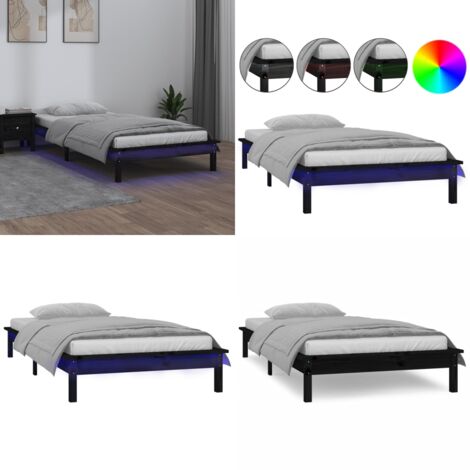 Cadre de lit à LED sans matelas noir 75x190 cm bois massif - Cadre De Lit - Lit Simple - Bois Massif - Lumieres Led - Chambre À Coucher - Home & Living