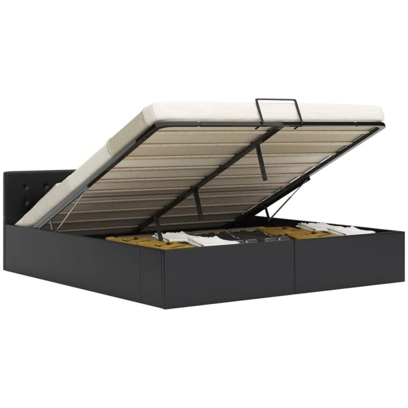 Vidaxl - Cadre de lit à rangement hydraulique Noir Similicuir 160x200 cm